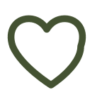 Contour de cœur vert olive dessiné à la main, style minimaliste.